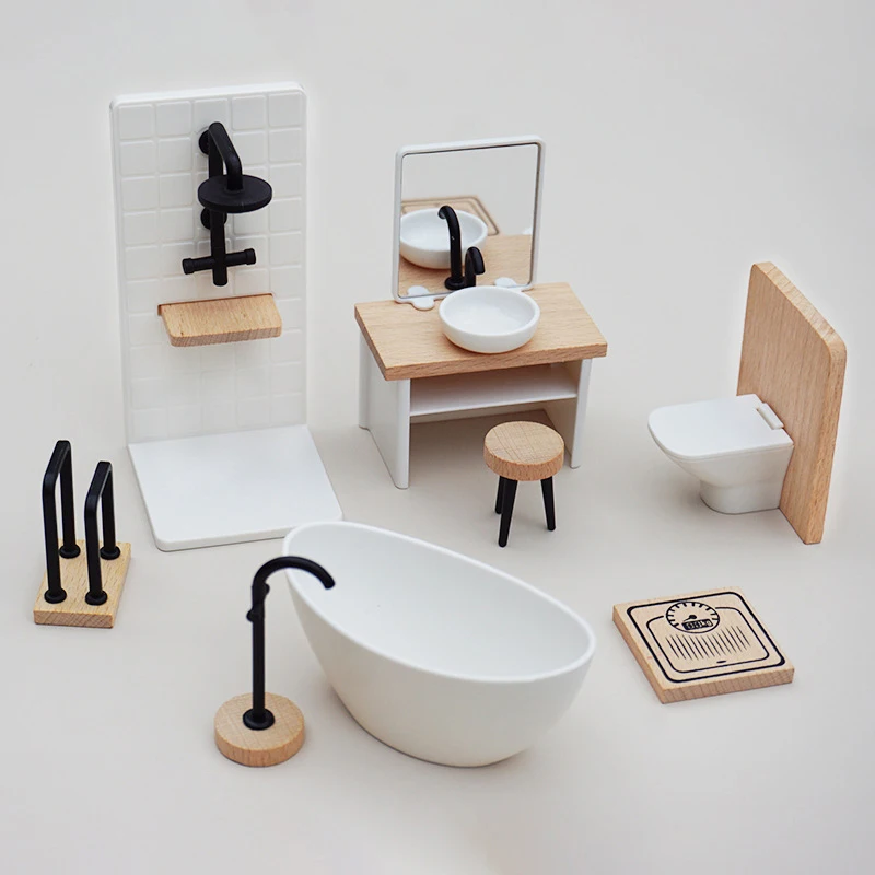 1/12 Dollhouse Simulation Washbasin Tub Toilet Model Dollhouse Bathroom Decor Dolls House Miniature Furniture Accessories 3