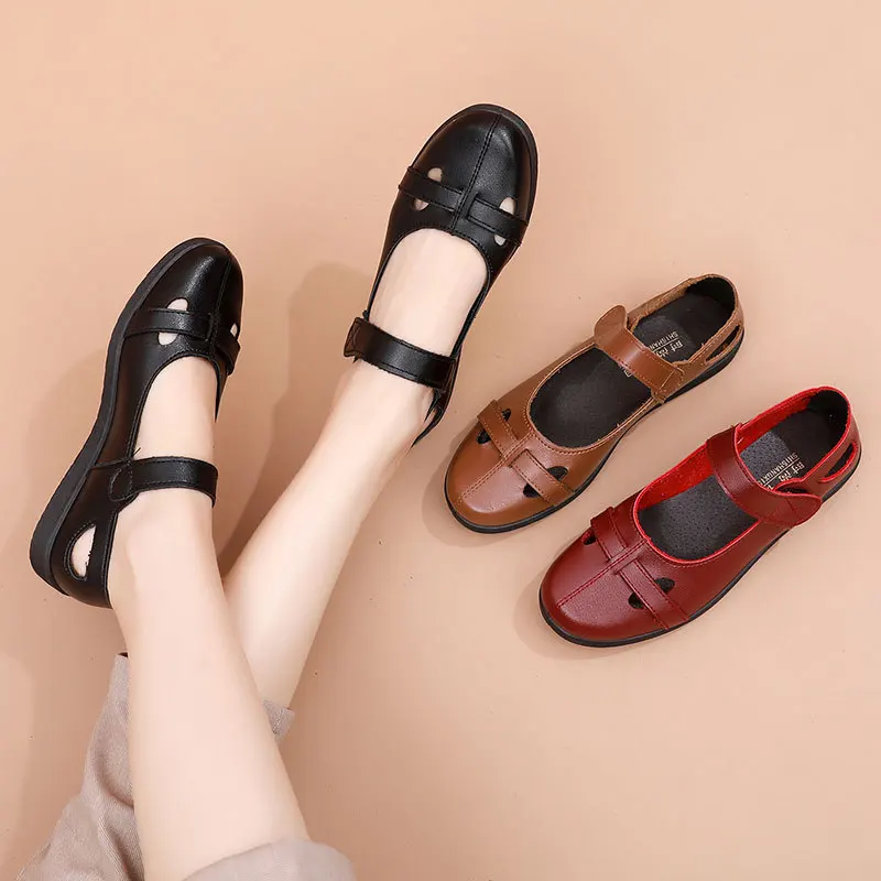 

2023 Mary Jane Shoes for Women Summer Holes Breathable Casual Mom's Shoes Female Hollow Comfortable Ladies Flats Loafers Shoes