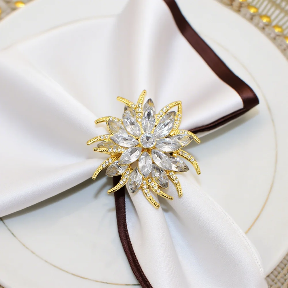 Lotus Napkin Rings Holder Rhinestone Flower Napkin Buckles For Wedding Thanksgiving Christmas Holiday Decoration 6Pcs napkin ring,christmas napkin holder,towel and napkin holder