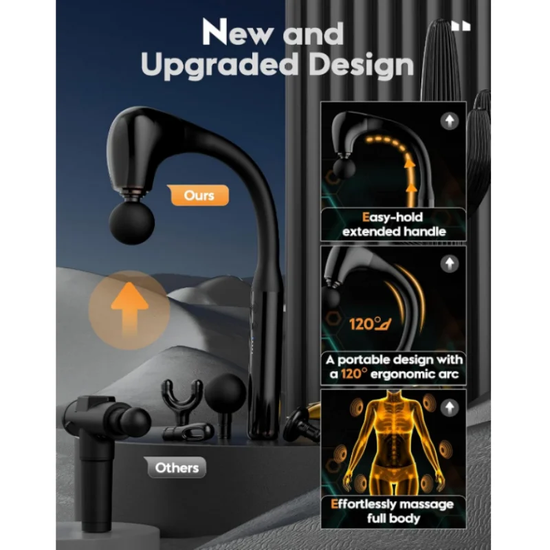 4 in 1 Massage Gun with Upgraded Extension Handle 10MM Deep Tissue Back Waist Legs Shoulders Massager Portable for Muscle Relax