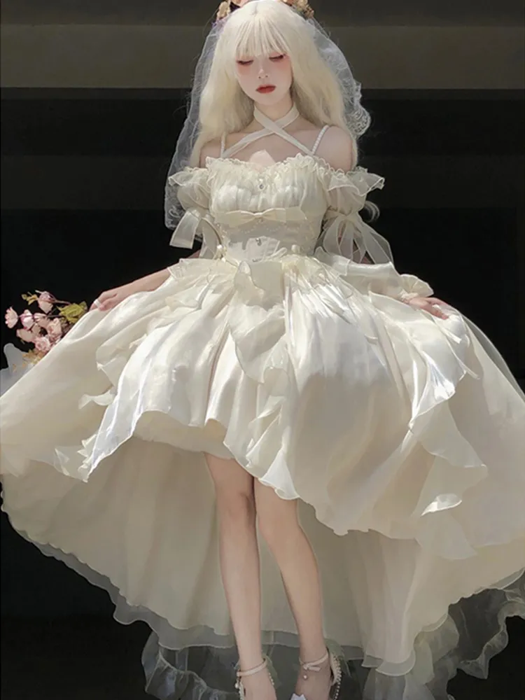 

White Flower For Bride Generate Colorful Wedding Dress Cos Lolita Dress Suit Heavy Industry Trail Pure White Girl Princess Dress