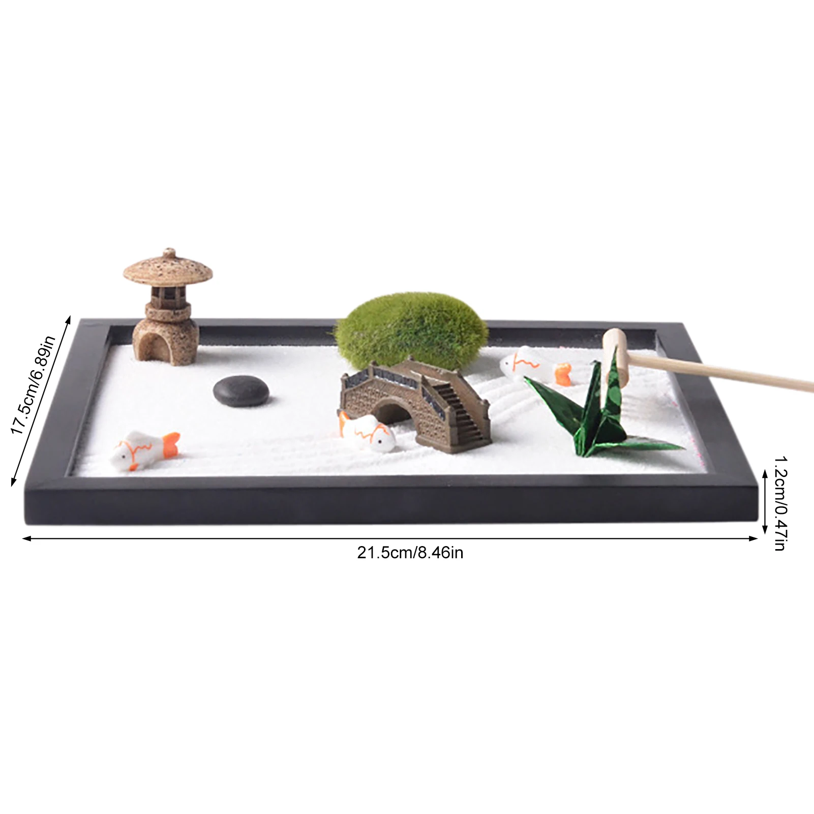 Zen meditazione Decor Mini giardino Zen per Kit da scrivania-terapia del  vassoio di sabbia da giardino Zen giapponese con sabbia, rocce, rastrello,  pietre di muschio