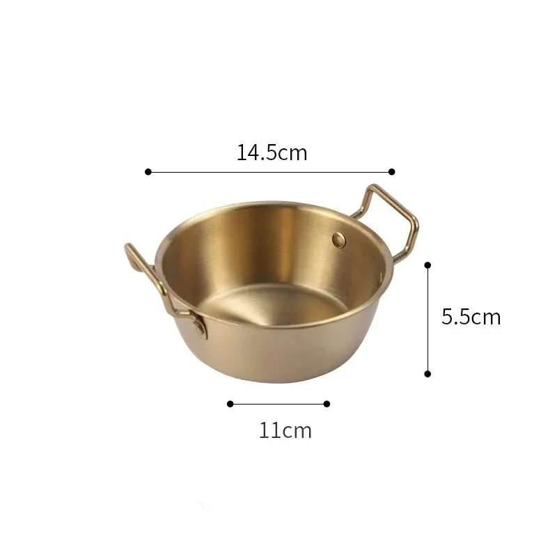 1pc 304 Stainless Steel Golden Instant Noodle Bowl Korean Rice Wine Bowl Handle Salad Snack French Fry stainless steel bowl ramen bowl