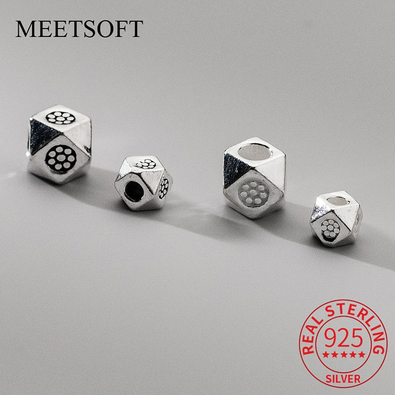 

MEETSOFT Classic S925 Sterling Silver Printed Polygon Pendant Charms Of DIY Handmade Bracelet Necklace Accessory Wholesale