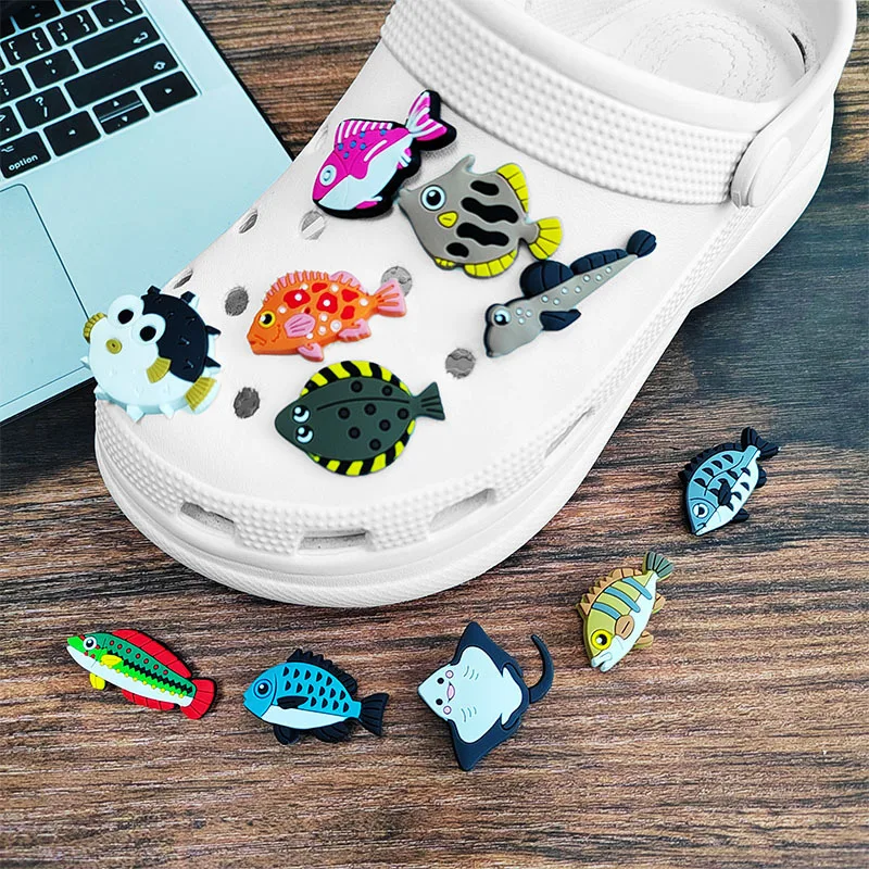 2024 PVC fish series 2pcs lot cute shoe buckle charms accessories decorations for sandals sneaker clog unisex lovers gift drop