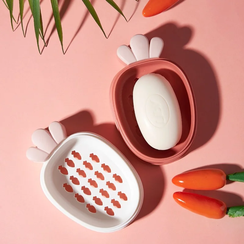 Portable Cute Carrot Soap Box Bathroom Drain Soap Holder Restroom