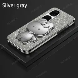 Cute 3D Rabbit Makeup Mirror Stand Plating Soft Phone Case - Protective Back Cover - Honor 30s Russia (HDT Silver gray)
