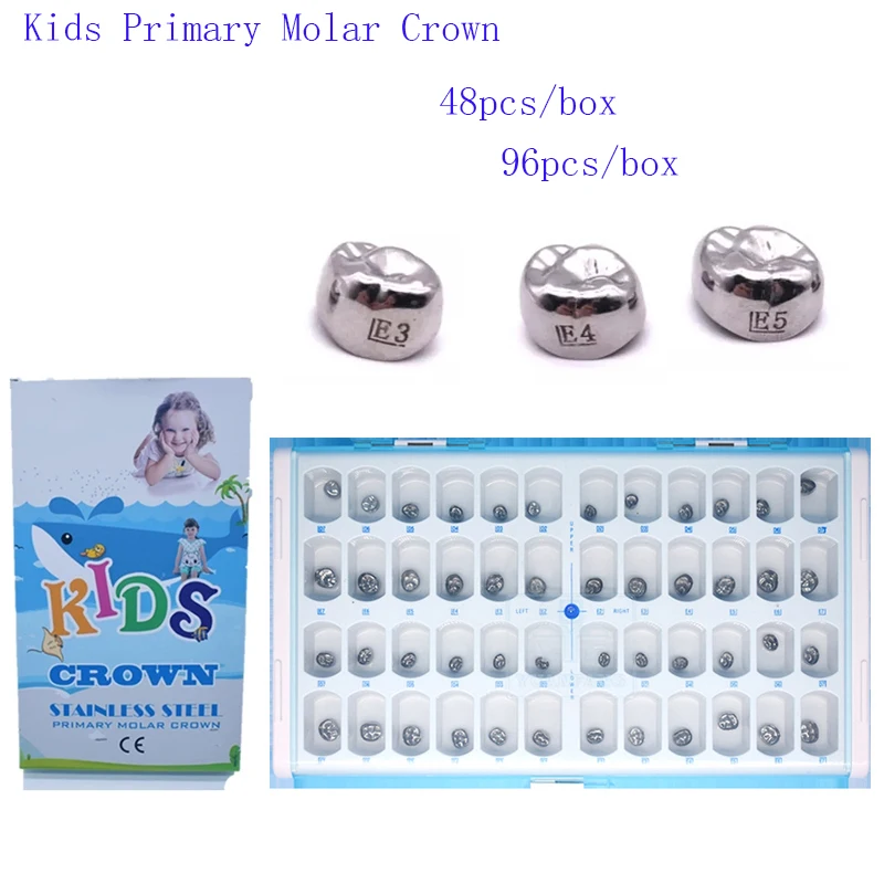 

48Pcs Dental Kids Primary Molar Crown Stainless Steel Preformed Temporary Crowns Pediatric Metal Orthodontic Bracket Teeth Crown