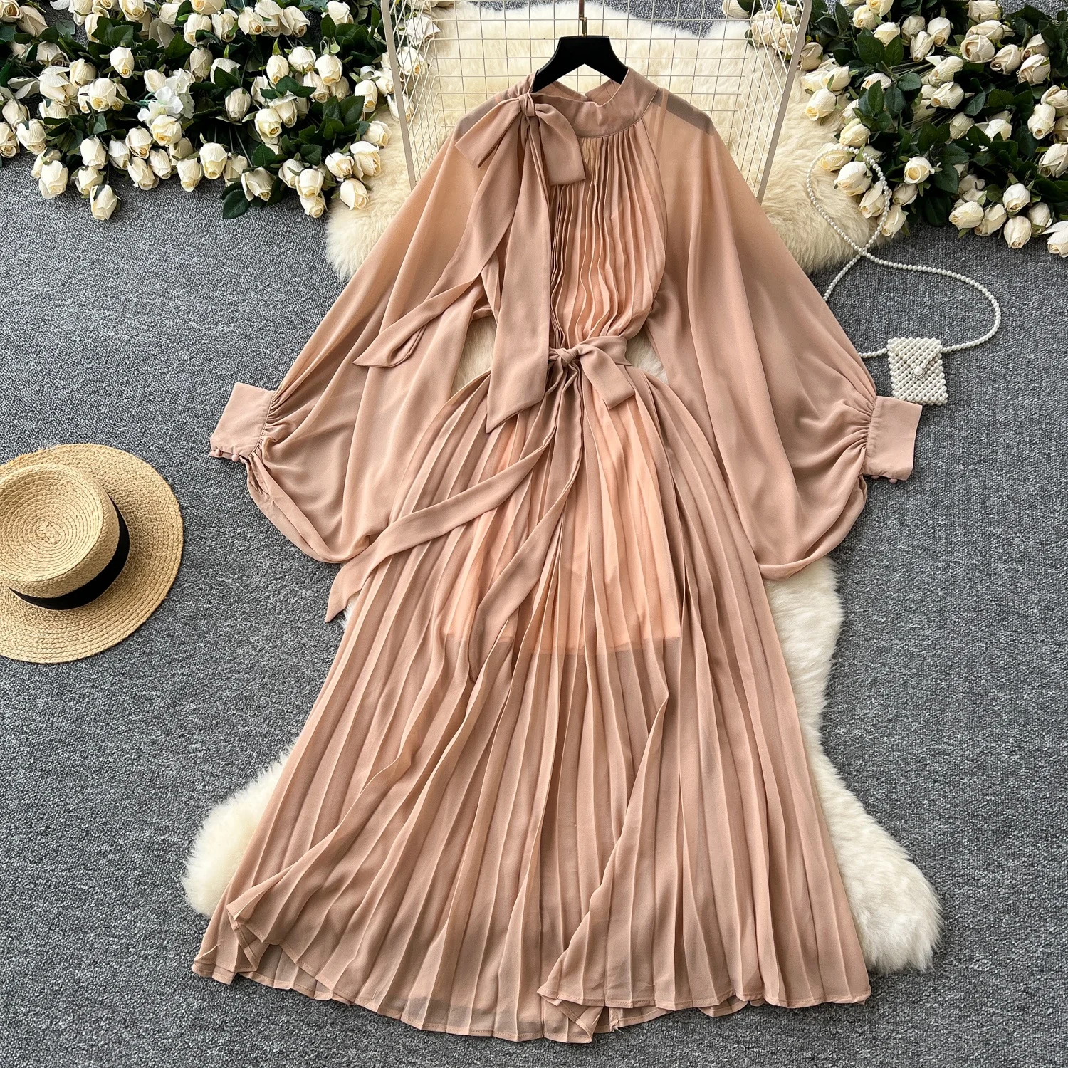 فستان فضفاض مطبوع على الموضة للنساء للشتاء بخصر عا...