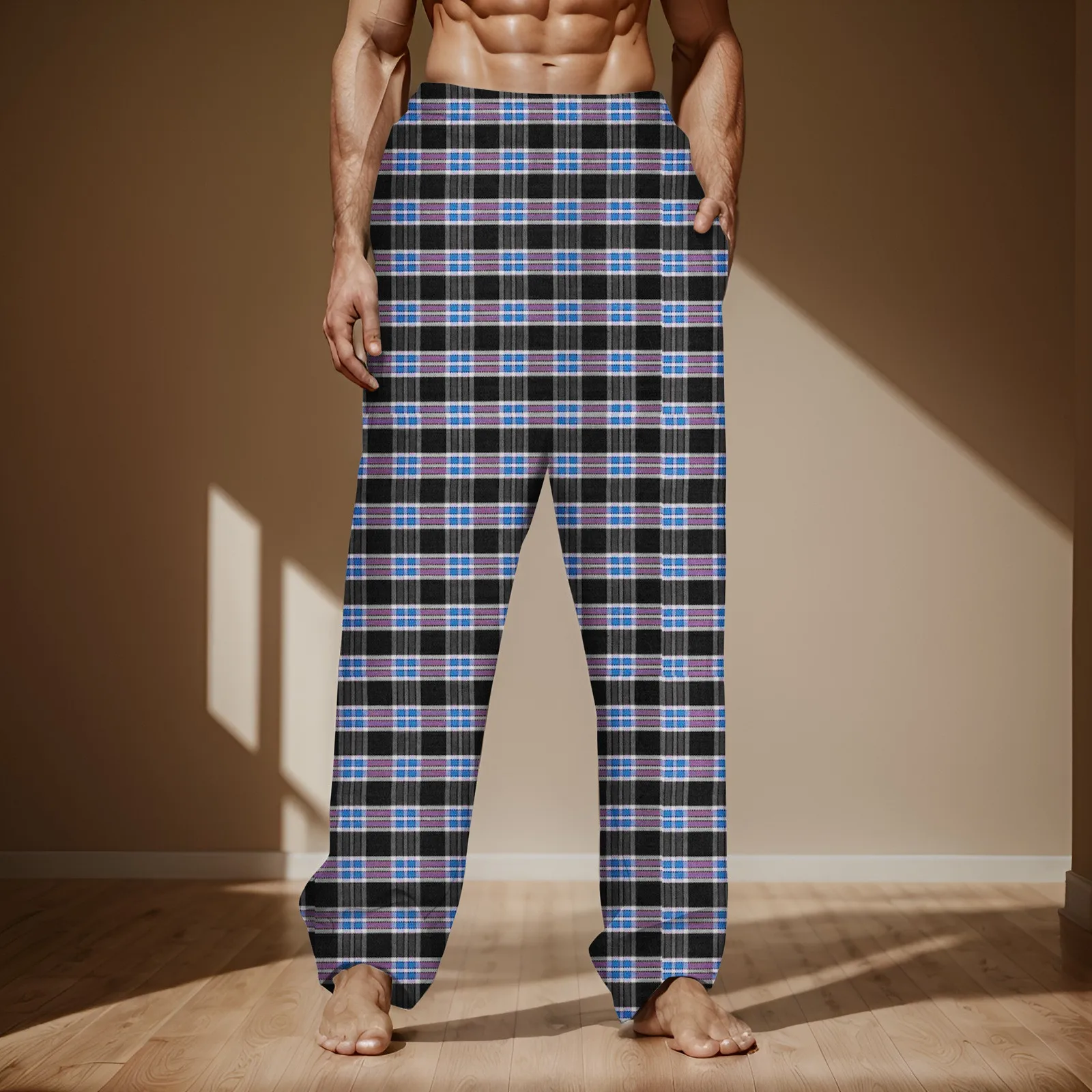 

Men's Fashion Casual Large Plaid Lace Cotton Can Be Worn Outside Pajamas Home Pants Big And Tall Sports