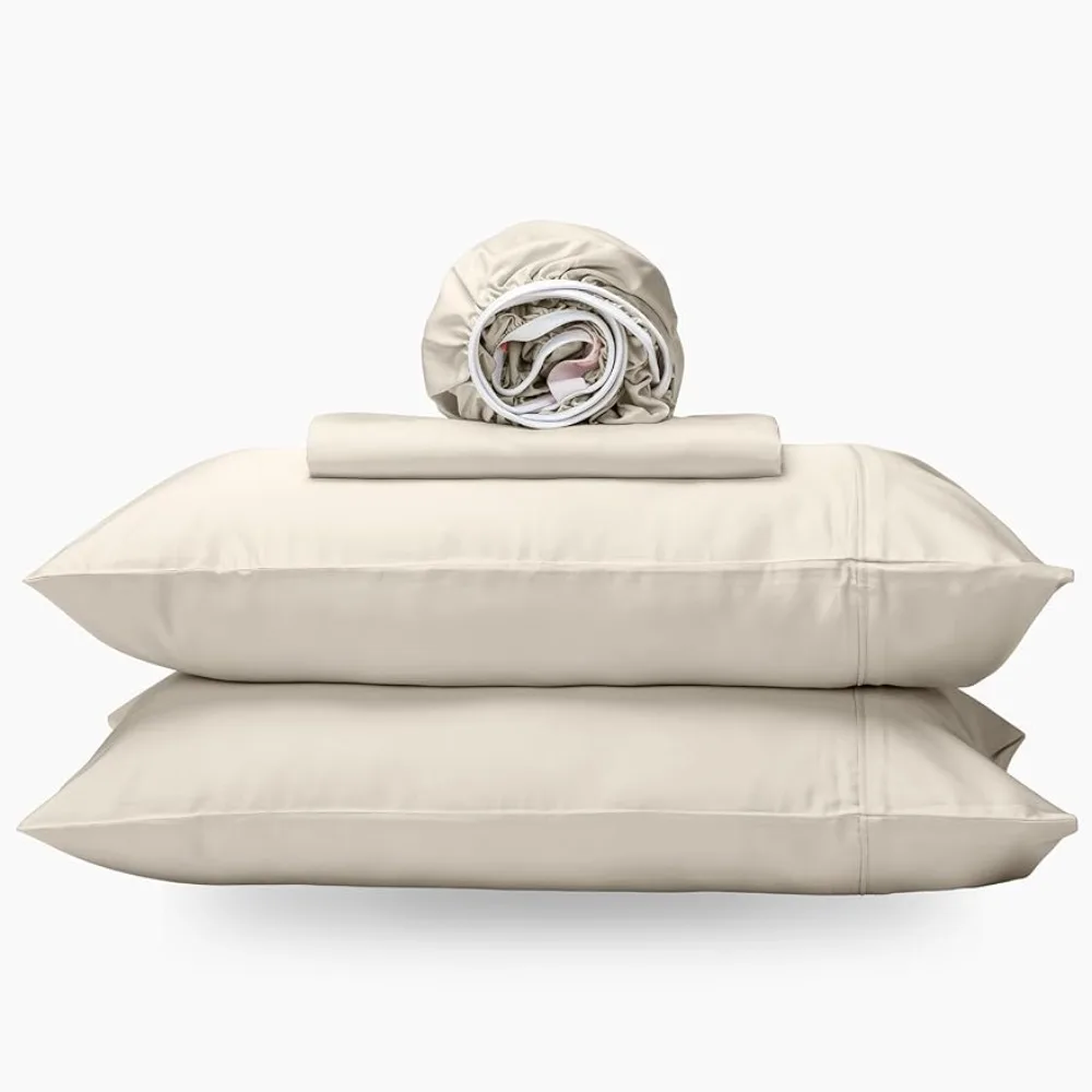 

Set of 4 bed linens, ultra-soft bamboo sheets to cool down hot sleepers - hotel luxury silk breathable sheets