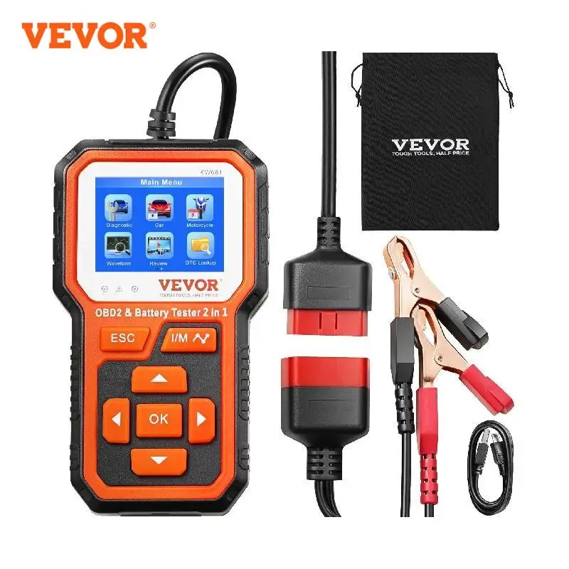 VEVOR OBD2 Scanner Diagnostic Tool 2in1 OBD2 Scanner Battery Tester Check  Engine Light 6V/12V Car Battery Charging Cranking Test