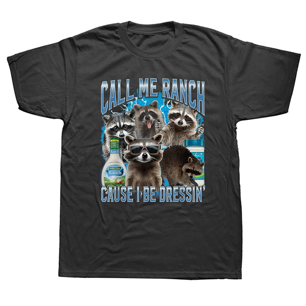 Ruf mich an, denn ich ziehe mich lustig an - Waschbär-Meme T-Shirt für Männer, Vintage-Sommerstil, Baumwolle, Kurzarm, Oversized T-Shirt-Oberteil
