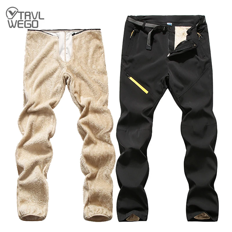 

TRVLWEGO Winter Men Hiking Pants Camping Snow Outdoor Trekking Trousers Detachable 2-in-1 Breathable Fleece Keep Warm Windproof