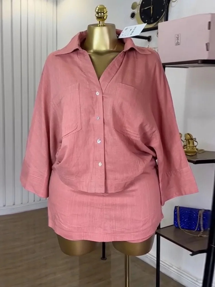 Wmstar Two Piece Set Women Wholesale A New Summer Collection 2025 Featuring Sweet Fresh Lapel Bat Sleeved High Waisted Skirt