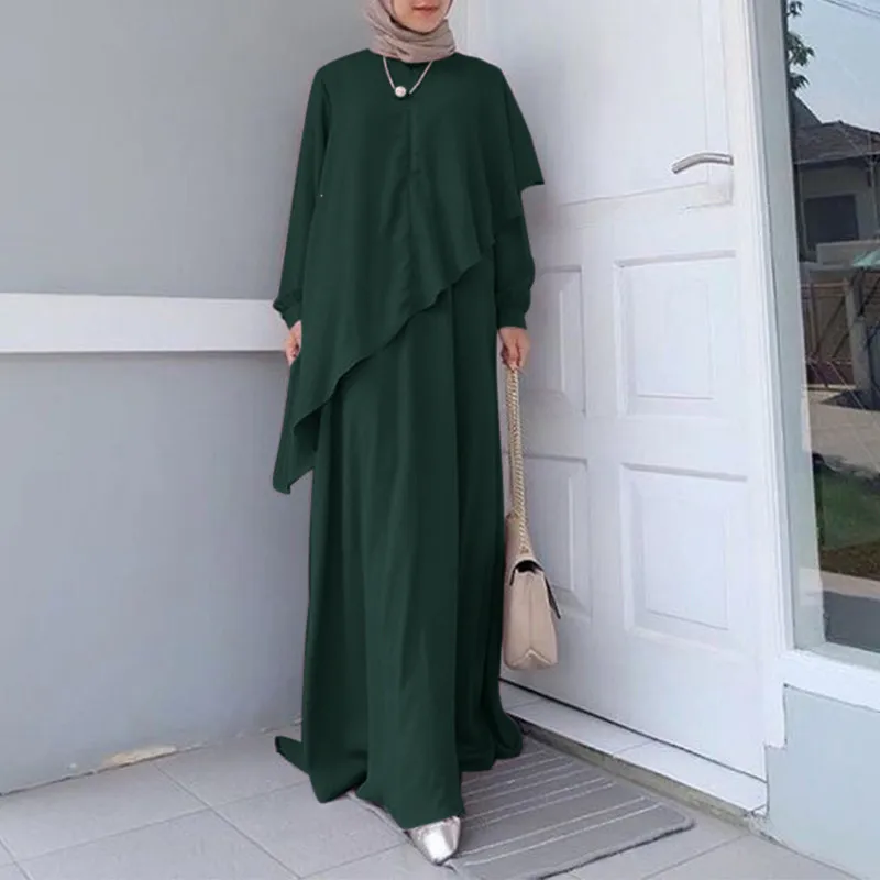 Muslim Long sleeved Ruffle Edge Long Skirt Abaya Kaftan Irregular Design Fashion Muslim Loose Casual Dress