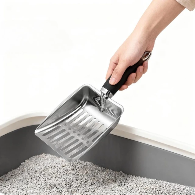 Stainless Steel Cat Litter Scoop Rubber Handle Sturdy Mesh Scooper Durable Kitty Litter Box Cleaning Tools for Pets Gatos 4