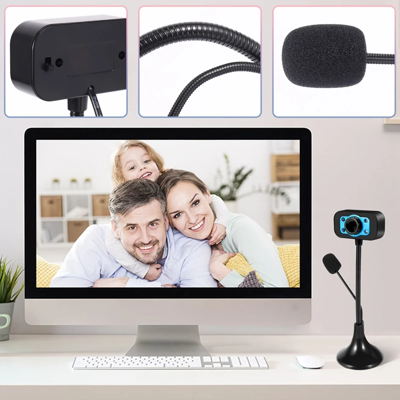 웹 카메라 USB 고화질 웹캠 4 LED 웹캠(마이크 포함) Skype 컴퓨터 PC 노트북용 데스크탑-ABFB
