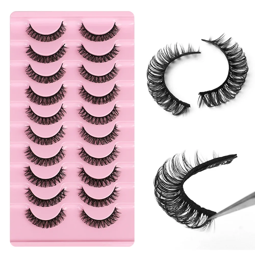 

10 Pairs Lashes D Curl Russian Lashes 3D Mink Eyelashes Reusable Fluffy Russian Strip Lashes