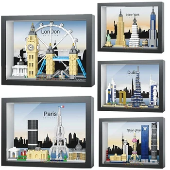 MOC Architecture Skylines Paris London New York Dubai Shanghai Street View Building Block Mini  Building Block Decoration Toy