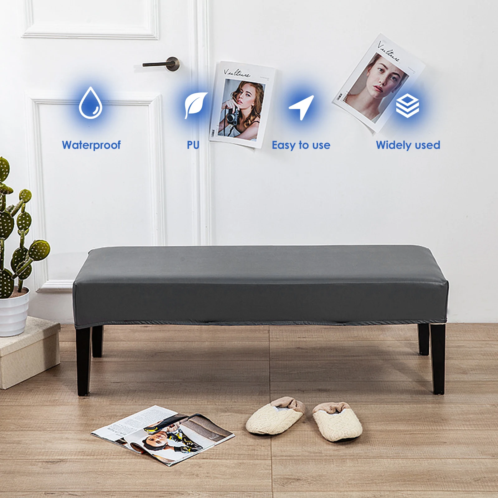 Stretch Bench Cover PU Dustproof Piano Bench Seat Cover Bench Protector Slipcover Elegant Furniture Decoration for Dining Bench