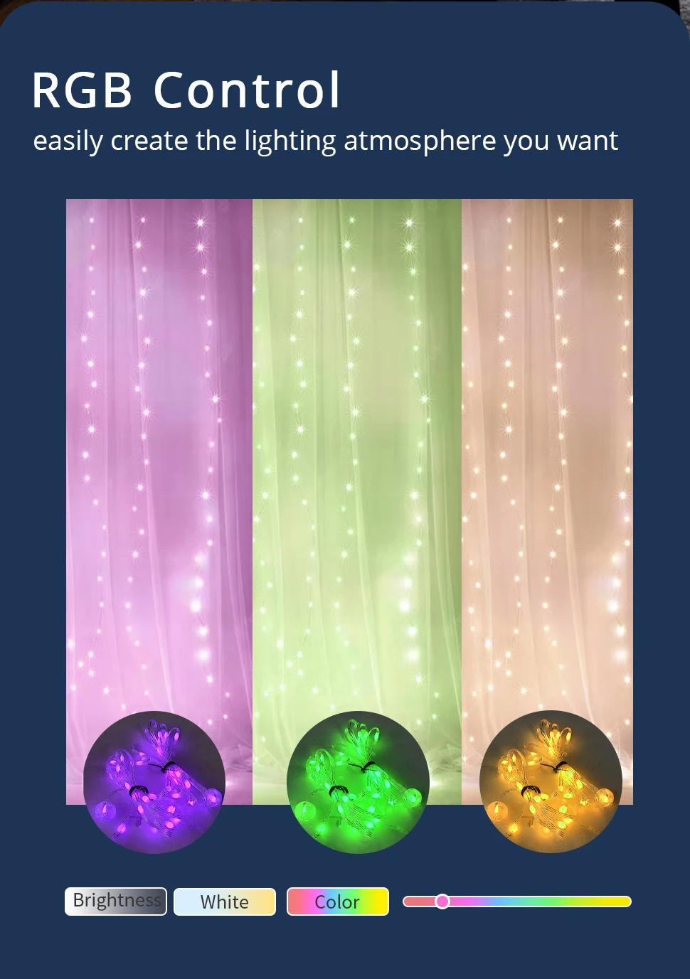 WiFi RGB Fairy Dream Color Light Strip 2M*2M DIY Curtain Light 400 Leds for Chri