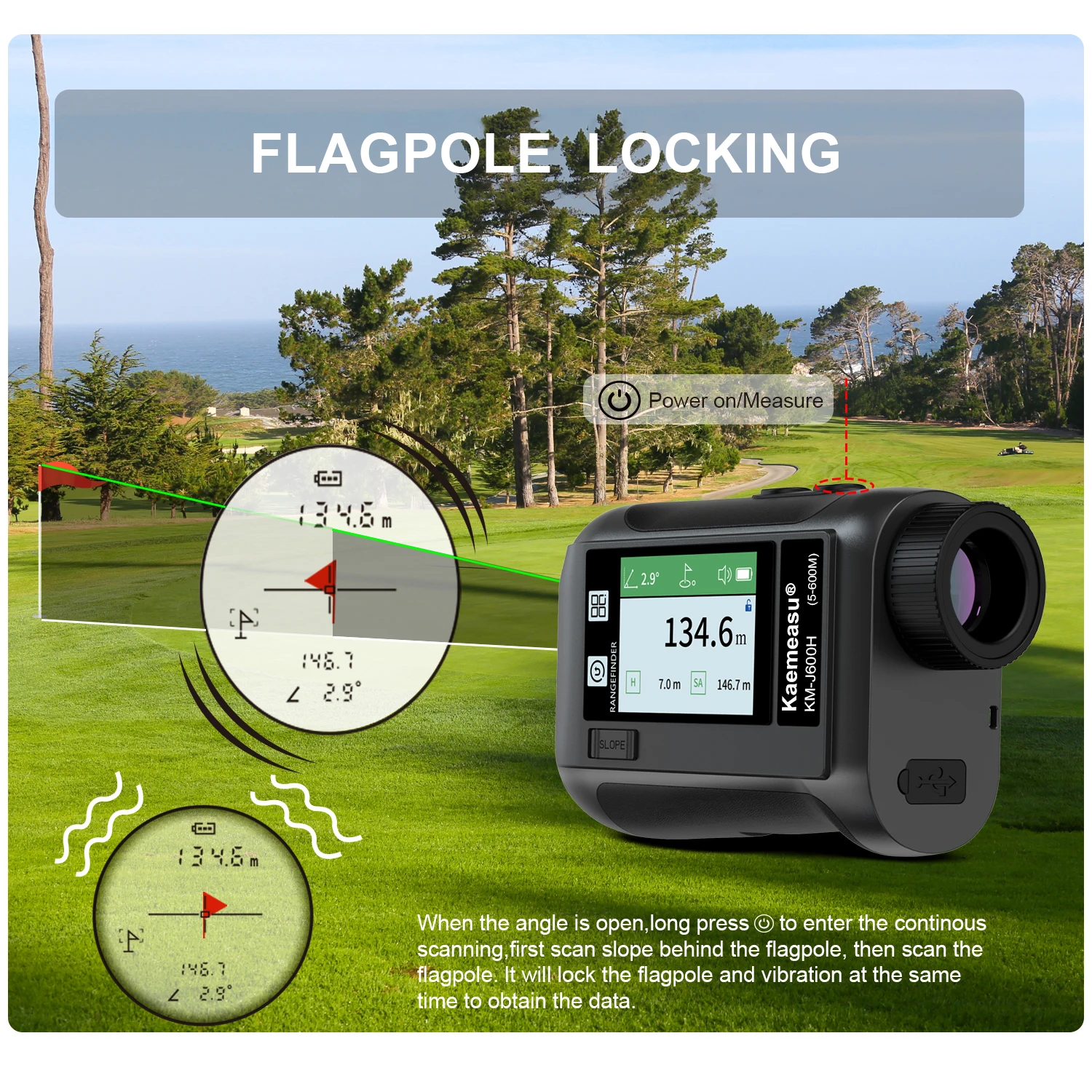 600M/800M/1200M/1500M Golf Rangefinder Distance Meter with LCD Touch Screen 6.5X Magnification USB Rechargeable Range Finder
