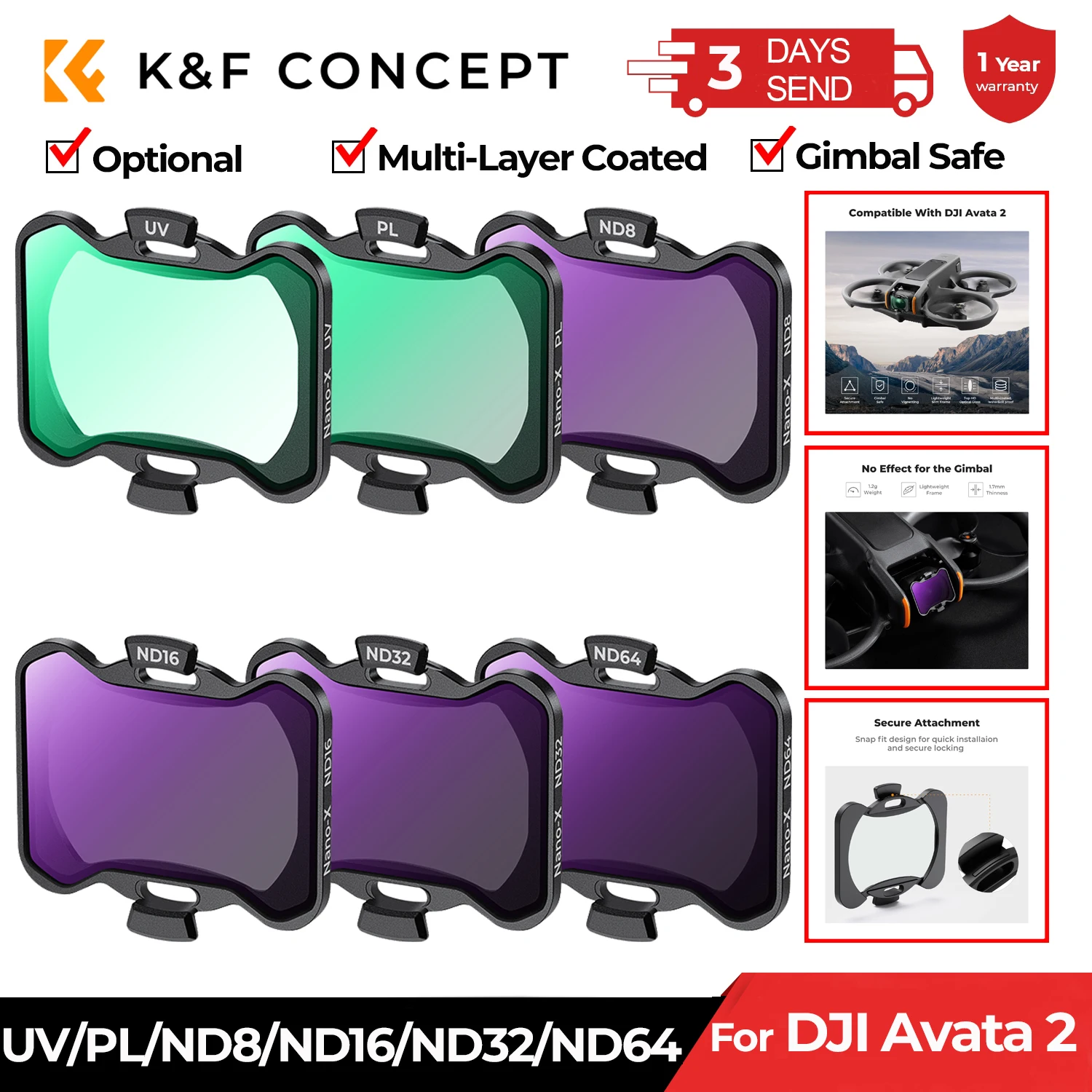 Diogeynu Filter Set Für DJI Avata O3 - CPL ND Filter Optisches Glas
