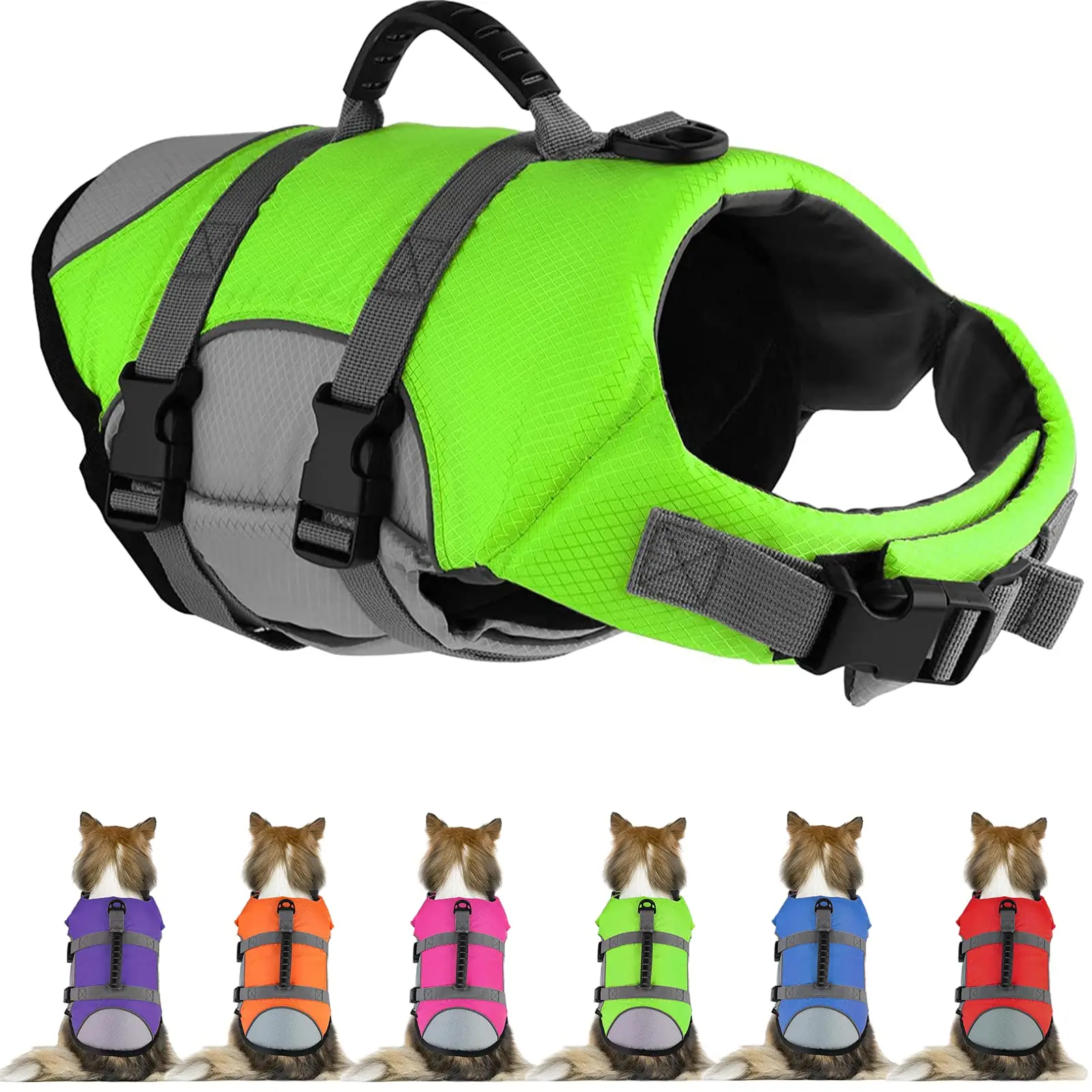 

Dog Life Jacket, Reflective & Adjustable Dog Life Vest with Rescue Handle for Swimming and Boating, Ripstop Pet Safety Life
