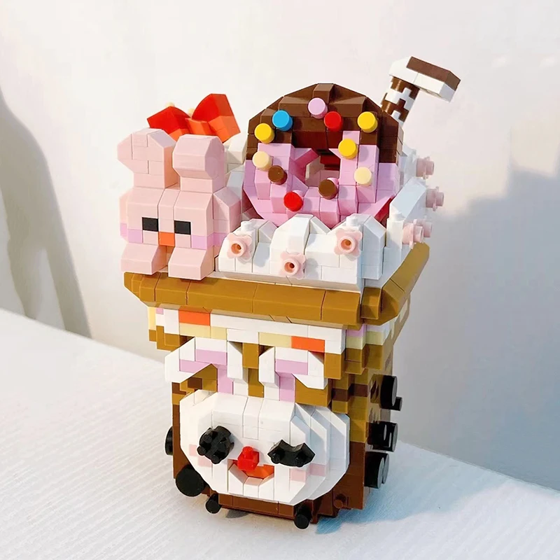 

Cute Rabbit Milk Tea Building Blocks Cartoon Animal Model Assembled Bricks Children's Educational Toys Gifts Home Furnishings