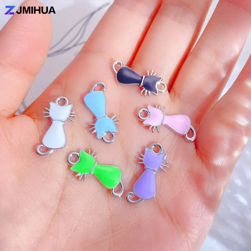 15PCS 귀여운 고양이 커넥터 쥬얼리에 대한 에나멜 매력 결과 액세서리 만들기 DIY 수제 목걸이 팔찌 구두 용품