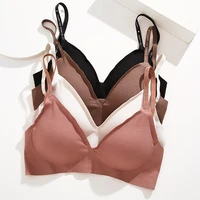 Femmes Sexy sans couture soutiens-gorge col en V profond Bralette Sexy Lingerie lettre sangle hauts Push Up sous-vêtements sans fil brassière pour femme 2