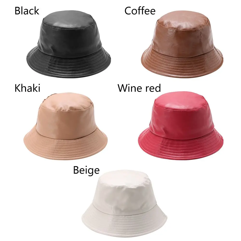 Women Men Hiking Waterproof Outdoor Leather PU Bucket Hat Fisherman Cap Sun Caps chapeau homme &eacute;t&eacute; gorra cuero панама летняя