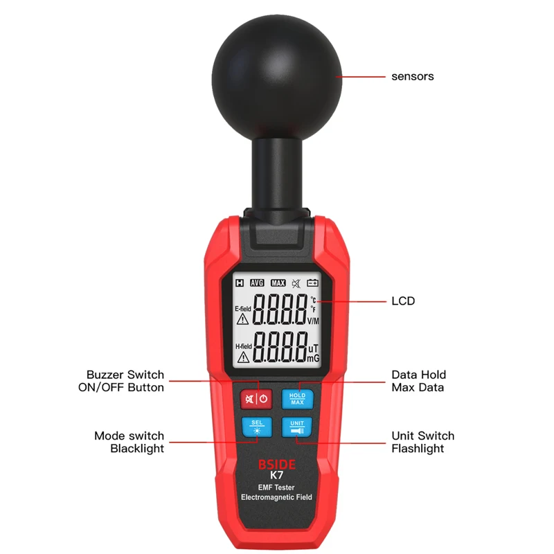 EMF Meter Professional Electromagnetic Field Radiation Detector Handheld Electric Magnetic Dosimeter Geiger Test BSIDE K7