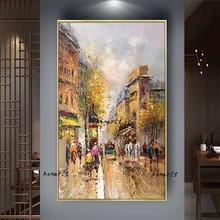 

100% Hand Painted Paris Street View Oil Painting On Canvas European Retro City Landscape Wall Art For Living Room Home Decor