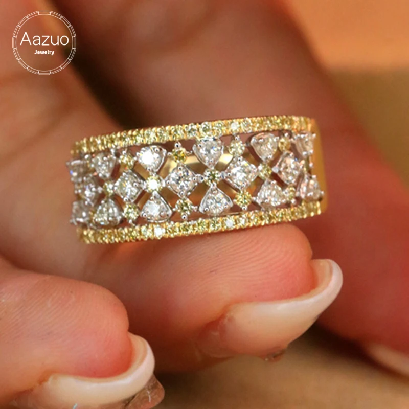 Aazuo Real Yellow Diamond  White Diamond 18K Gold Waterdrop Line Ring Upscale Trendy Senior Party Senior Customize  Fine Jewelry