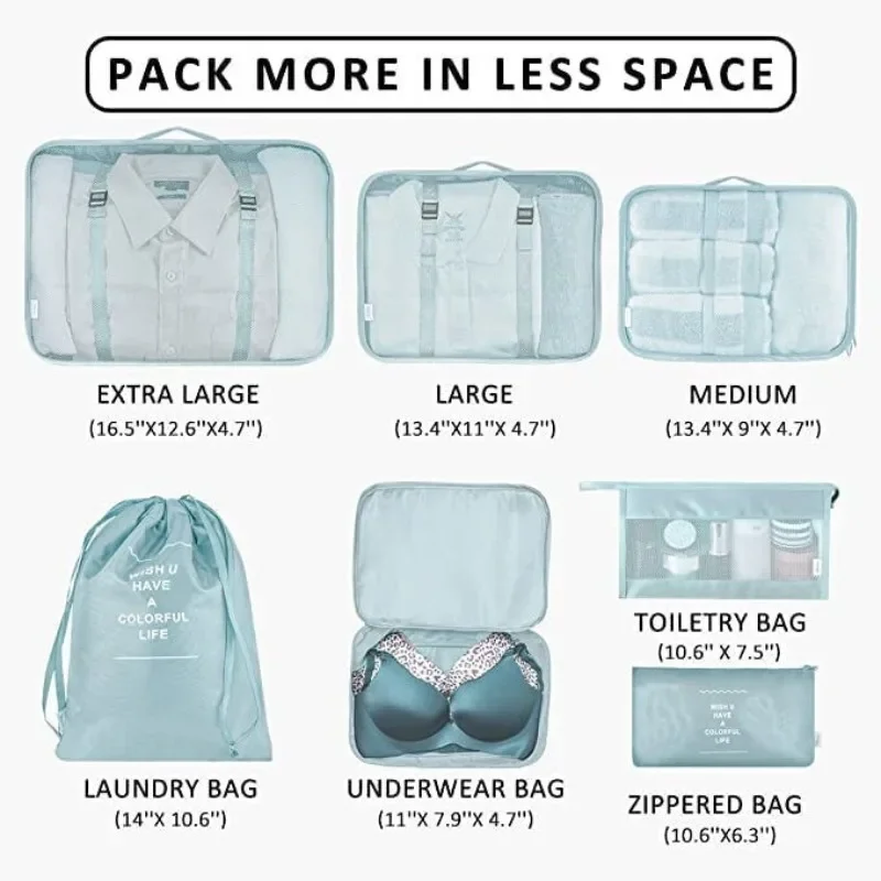 7Pcs Set Travel Organizer Storage Bags Suitcase Packing Cubes Set Cases Portable Luggage Clothes Shoe Tidy Pouch Folding 3