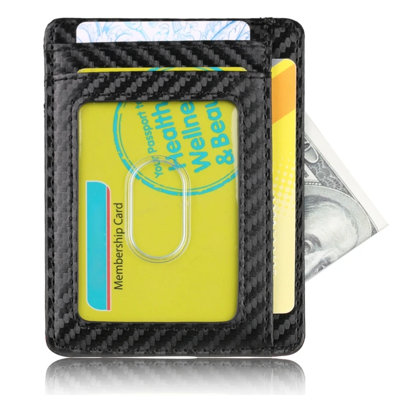 

Leather Thin Wallet Front Pocket Wallets RFID Blocking Credit Card Holder with Window for Men Women