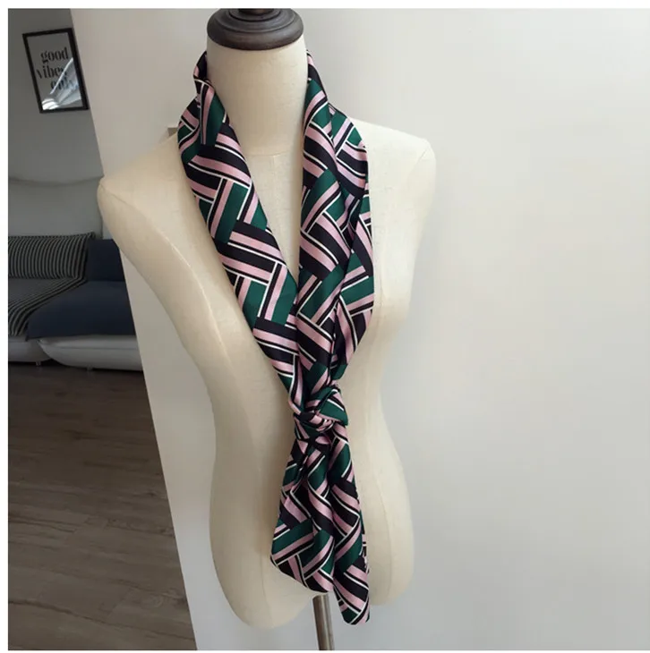 Striped Satin Silk Scarf for Women - Double-Sided Luxury Neck Neckerchief