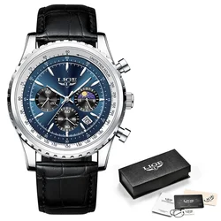 Elegant Men's Luxury Leather Quartz Watch - Sporty Waterproof Design with Gift Box (Blue)