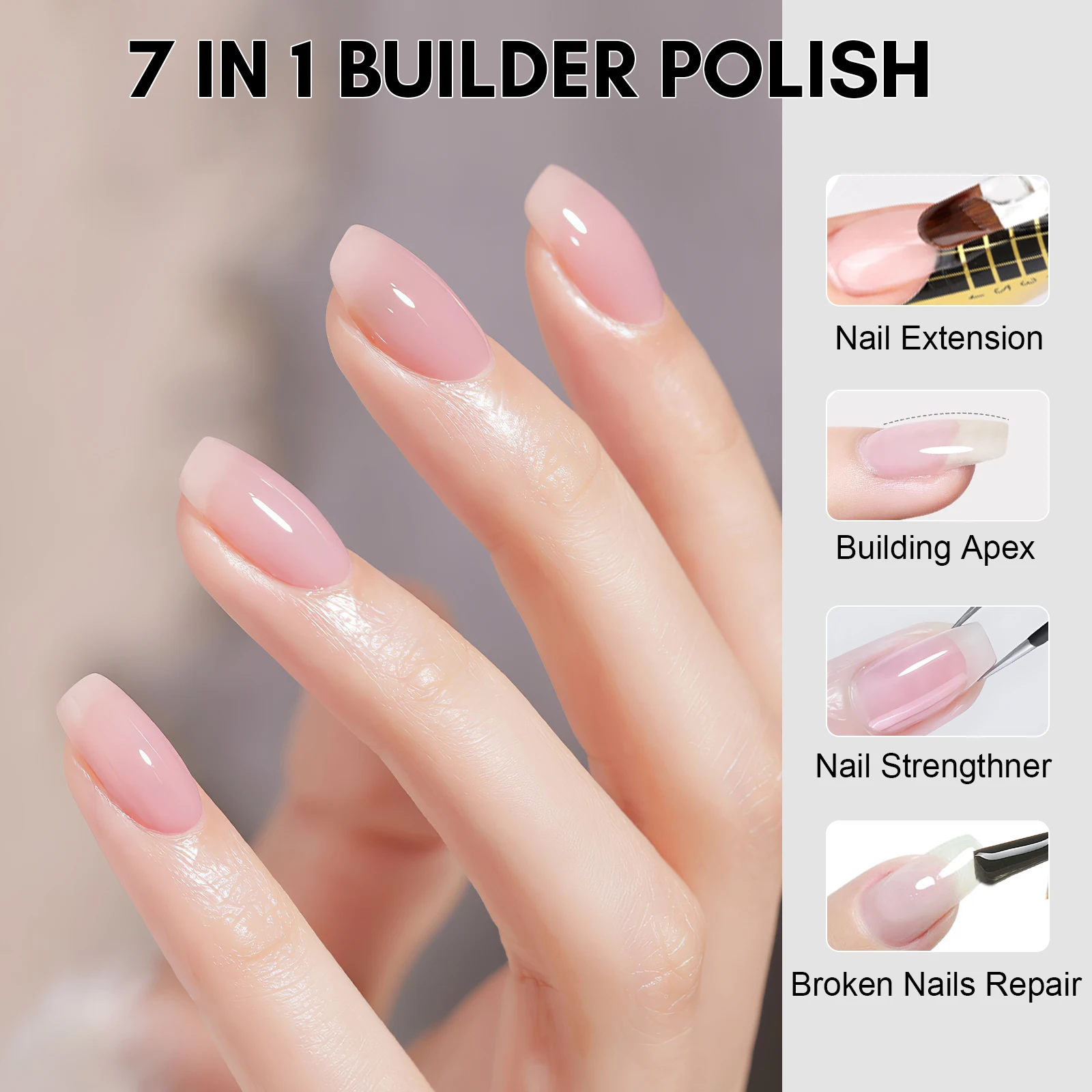nail art set top coat Makartt Builder Nail Gel with Base Top Coat Set- Clear Gel Nail Polish No Wipe Glossy Strengthener Extension Builder