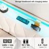 Queen Size Lift Up Storage Bed Frame with Adjustable Headboard, Charging Station, LED Lights, Wood Slats, Noise-Free 6