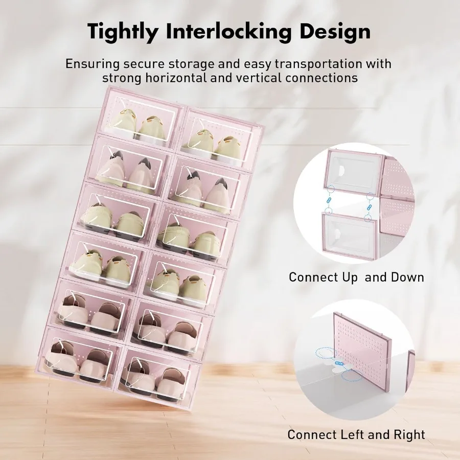 Shoe Storage Box 15 Pack Clear Plastic Stackable Shoe Organizer for Closet Interlocking Design Shoe Container Bins for Sneakers