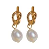 86547-f1ecdd.jpg Boucles d'oreilles françaises élégantes en perles plates épissées, couleur or, pour bijoux de fête à la mode coréenne, accessoires doux pour femmes, nouvelle collection 2023