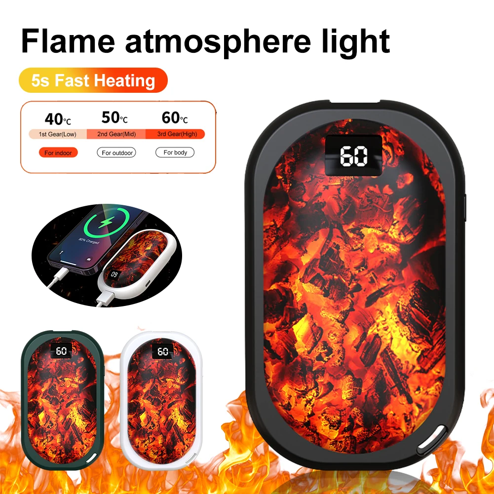 

Portable Hand Warmer Power Bank Rechargeable Mini Hand Warmers With Flame Light 3 Temp Levels For Home Travel Outdoor Camping