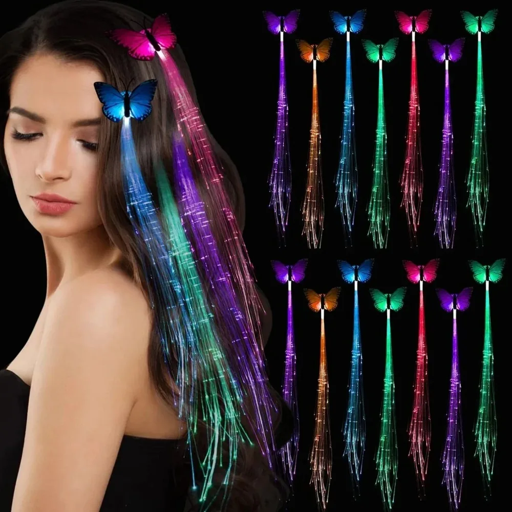 Hair braid clip 1pc/5pcs Colorful Butterfly Light Braids Wigs Glowing Flash LED Hair Braid Clip Decoration Ligth Up Christmas Accessories