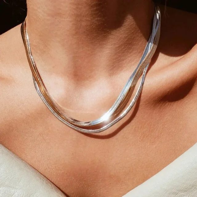 Collier à chevrons pour femmes de 4mm, chaîne de clavicule en argent 925, ras du cou, bijoux cadeaux pour fête de mariage