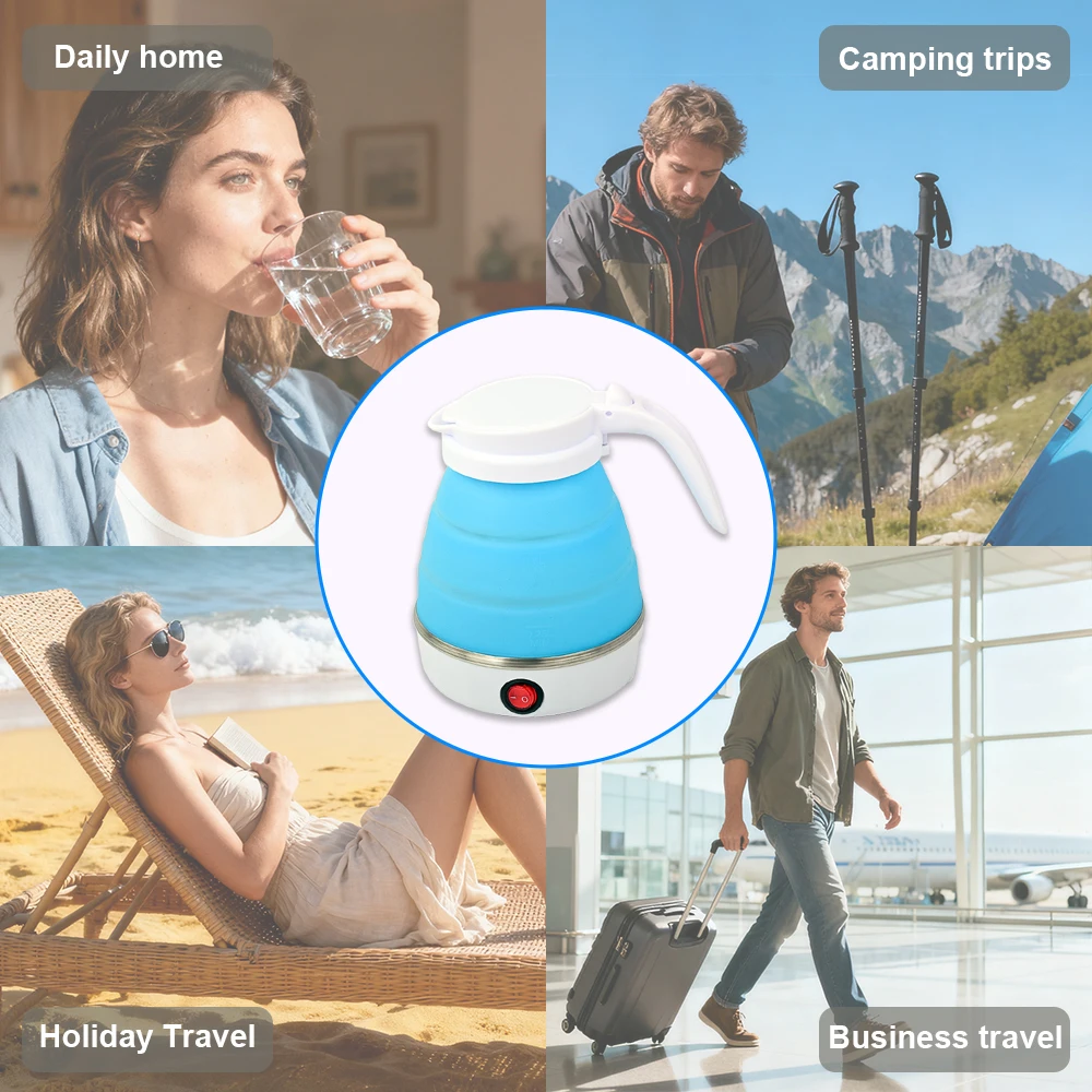 0.6L Mini Folding Kettle Portable Water Heater electric kettle household water heater silicone compression Easy To Travel 6
