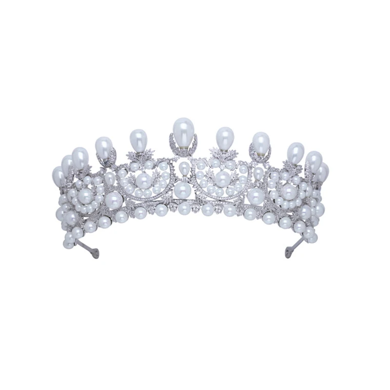 

The Empress Eugenie Pearls Tiara, France's Pearl Diadem Tiara for Wedding,Zirconia Women's Hair Accessories Headband TR15073