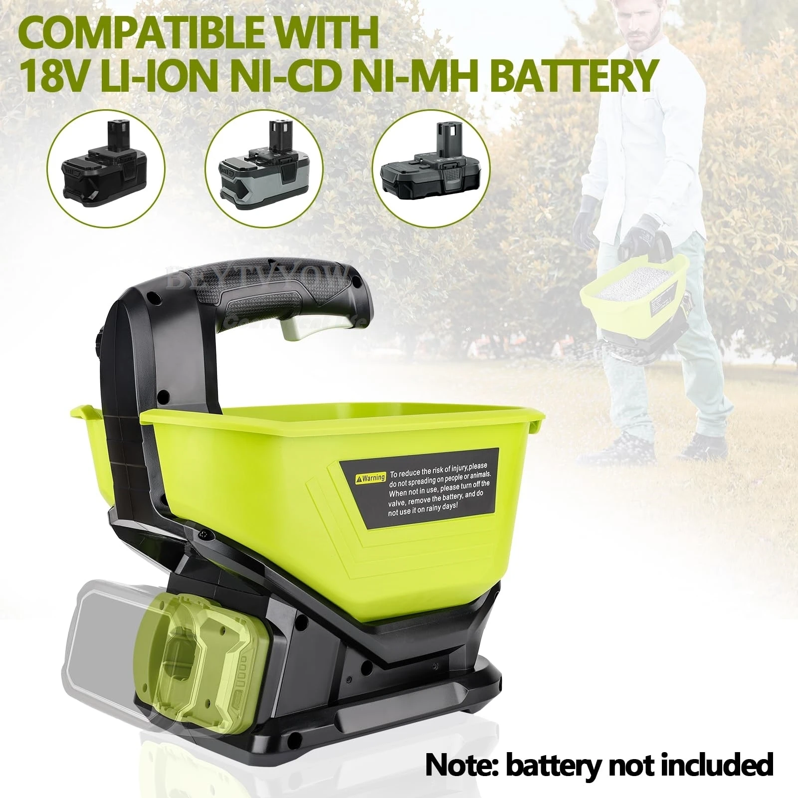 Cordless Grass Seed Spreader Compatible with Ryobi ONE+ 18V Lithium NiCd NiMh Ba